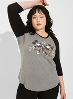 Disney Mickie And Minnie Mouse Classic Fit Crew Neck Raglan