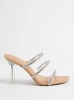 Embroidered Triple Band Lucite Heeled Sandal (WW)