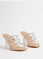 Embroidered Triple Band Lucite Heeled Sandal (WW)