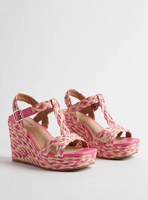 T-Strap Platform Raffia Wedge (WW