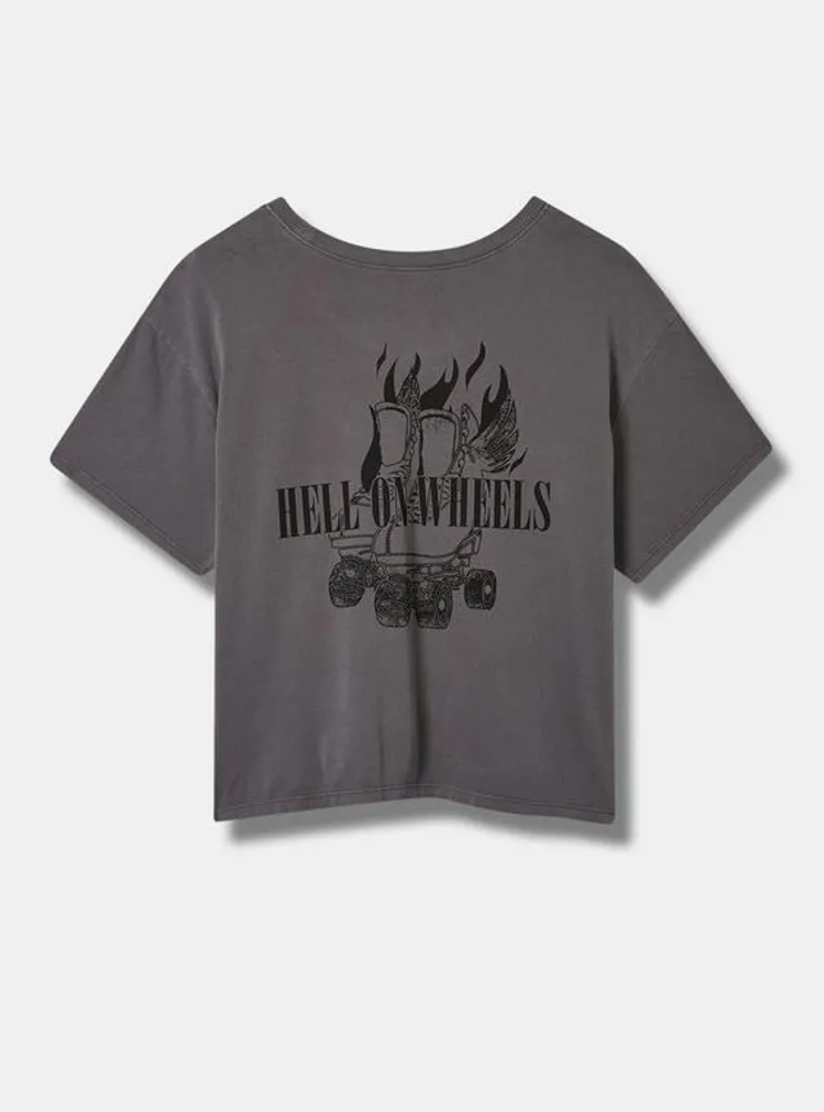 Hell On Wheels Relaxed Fit Vintage Cotton Jersey Crew Neck Crop Tee
