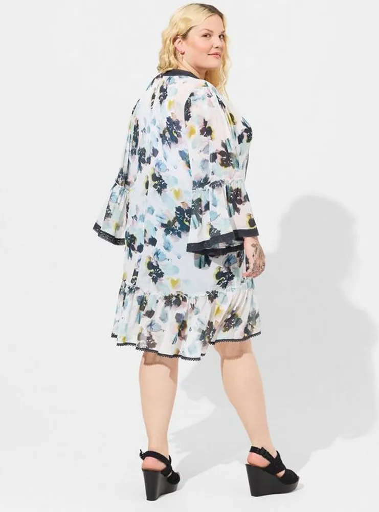 Textured Chiffon Midi Ruffle Kimono