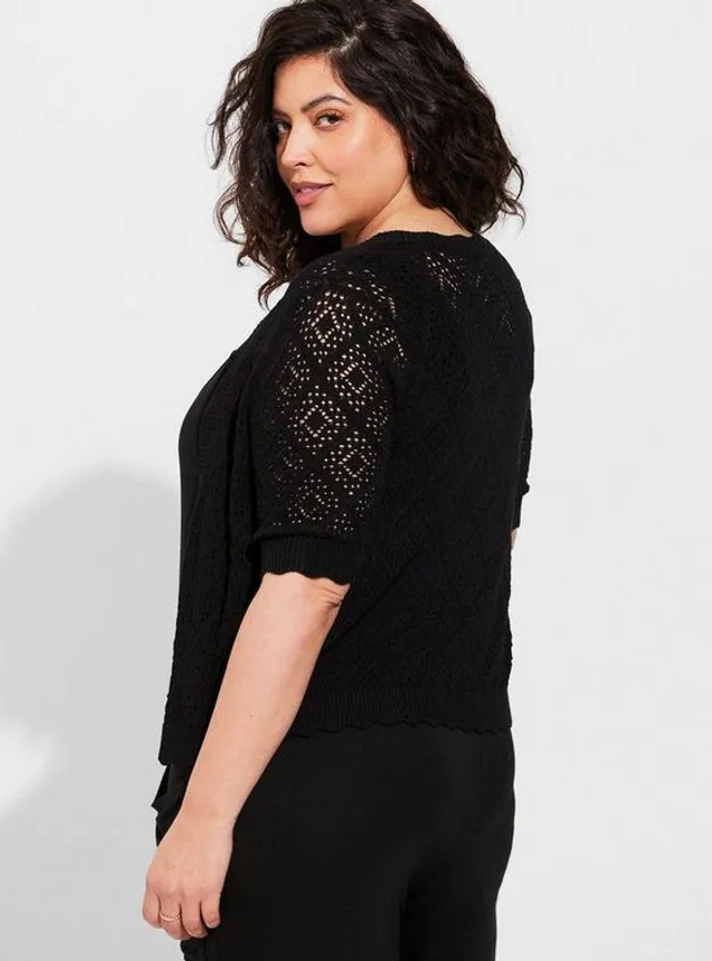 Plus Size - Pointelle Pullover Short Sleeve Sweater - Torrid