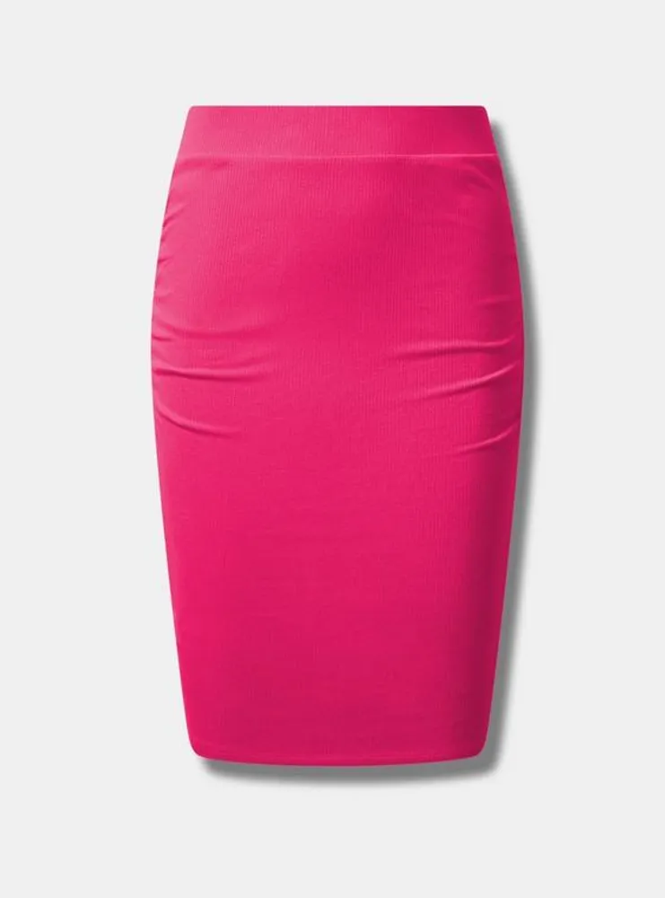 Midi Rib Shirred Waist Pencil Skirt