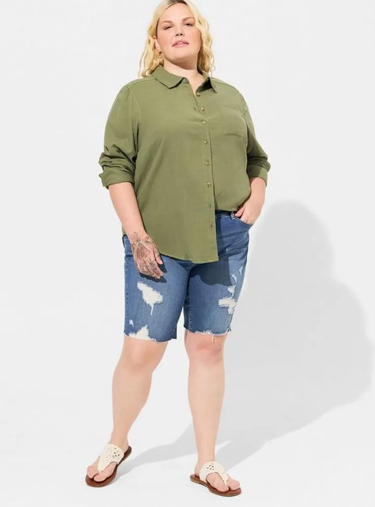 TORRID Double Gauze Button Up Short Sleeve Shirt Top