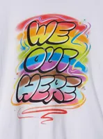 Pride We Out Here Relaxed Fit Cotton Crew Neck Roll Sleeve Crop Tee