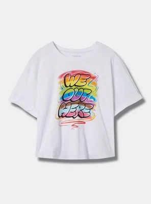 Pride We Out Here Relaxed Fit Cotton Crew Neck Roll Sleeve Crop Tee