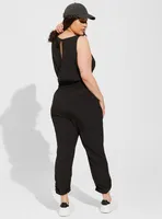 Stretch Woven Active Full Length Jumpsuit With Surplice Back