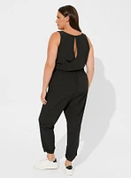 Stretch Woven Active Full Length Jumpsuit With Surplice Back