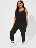 Stretch Woven Active Full Length Jumpsuit With Surplice Back