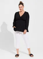 Textured Knit Surplice Puff Sleeve Babydoll Top