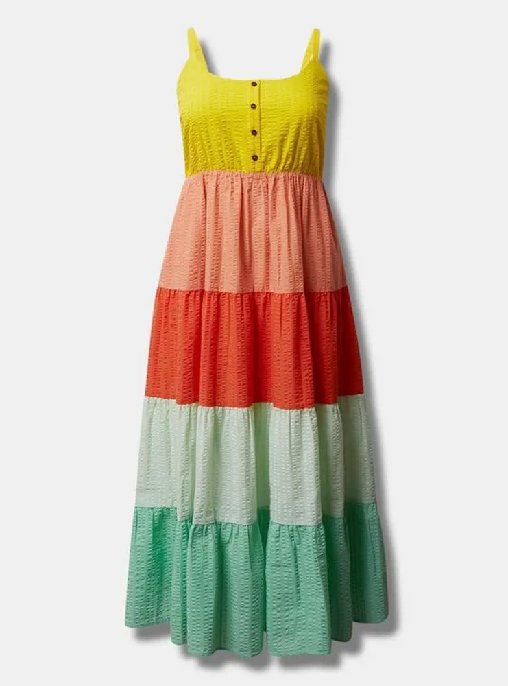 Maxi Seersucker Tiered Dress