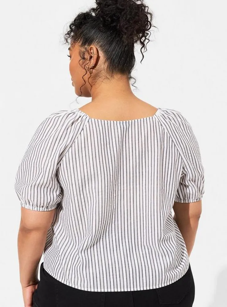 Seersucker Button Front Crop Top