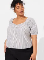 Seersucker Button Front Crop Top