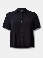 Lizzie Rayon Slub Button Up Short Sleeve Crop Shirt