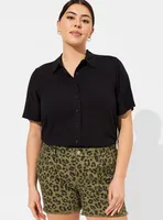 Lizzie Rayon Slub Button Up Short Sleeve Crop Shirt