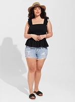 Peplum Washable Crinkle Gauze Smocked Tank Top