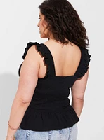 Peplum Washable Crinkle Gauze Smocked Tank Top
