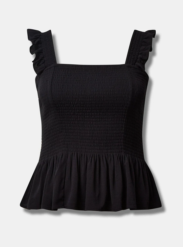 Peplum Washable Crinkle Gauze Smocked Tank Top