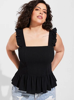 Peplum Washable Crinkle Gauze Smocked Tank Top