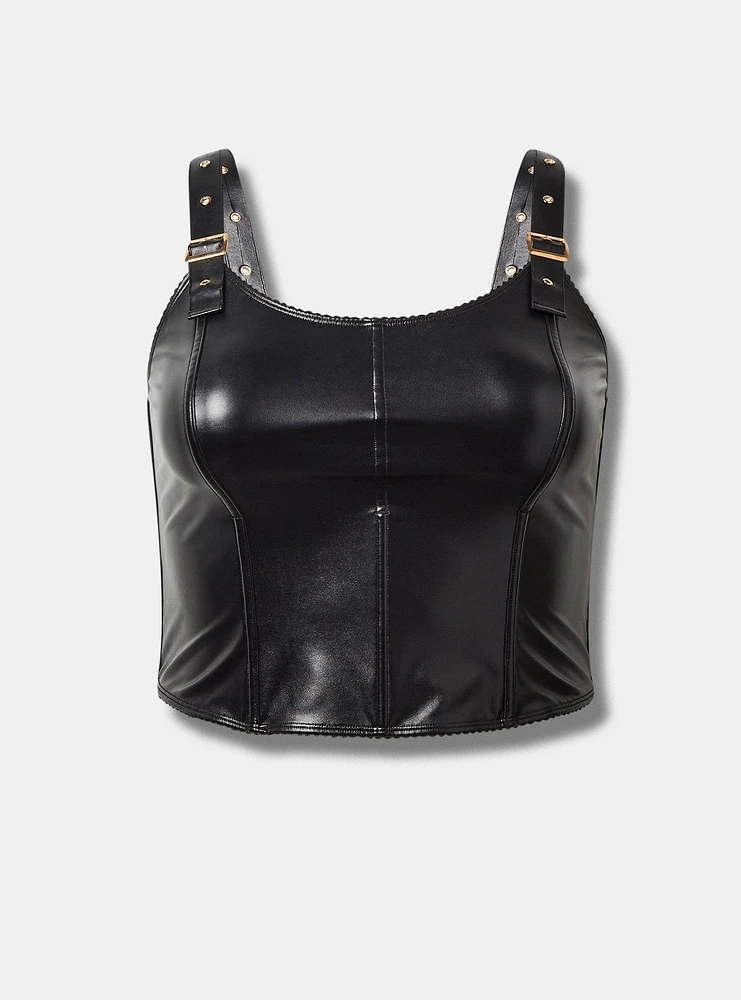 Pleather Buckle Strap Bustier