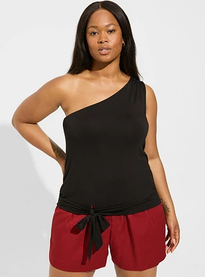 Super Soft One Shoulder Tie Front Crop Top