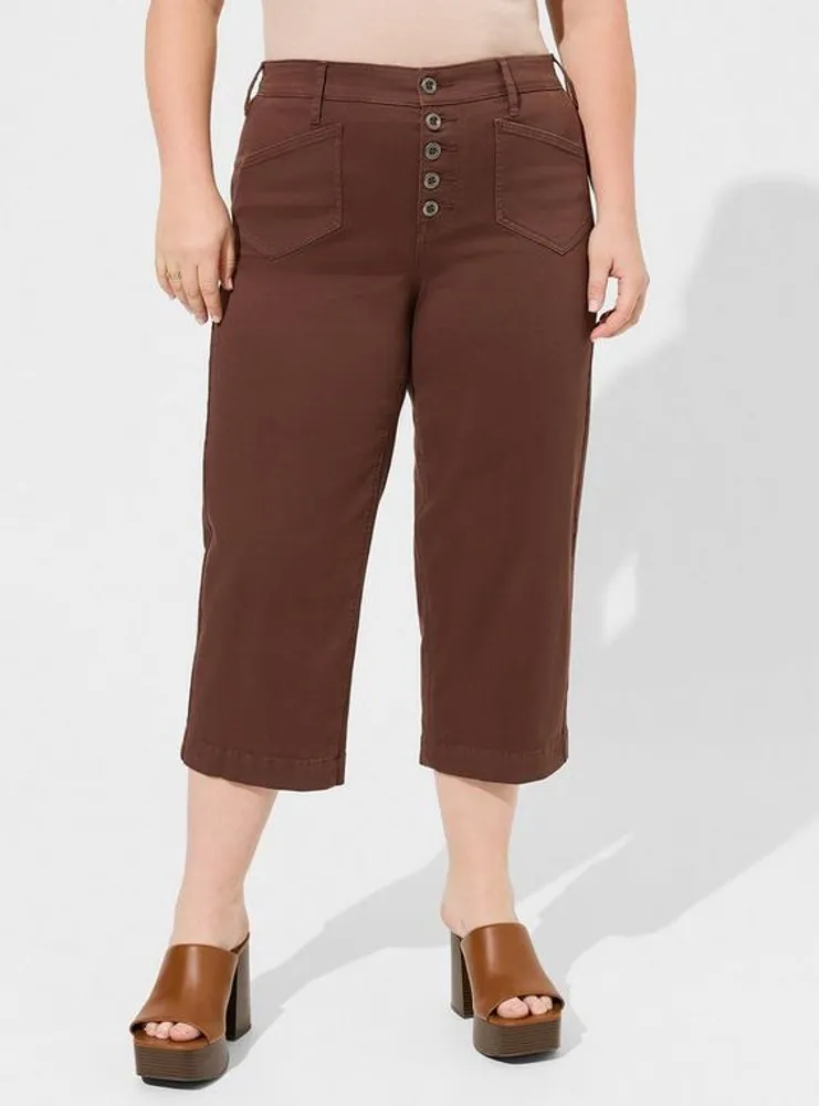 Crop Wide Leg Stretch Twill High Rise Patch Pocket Pant