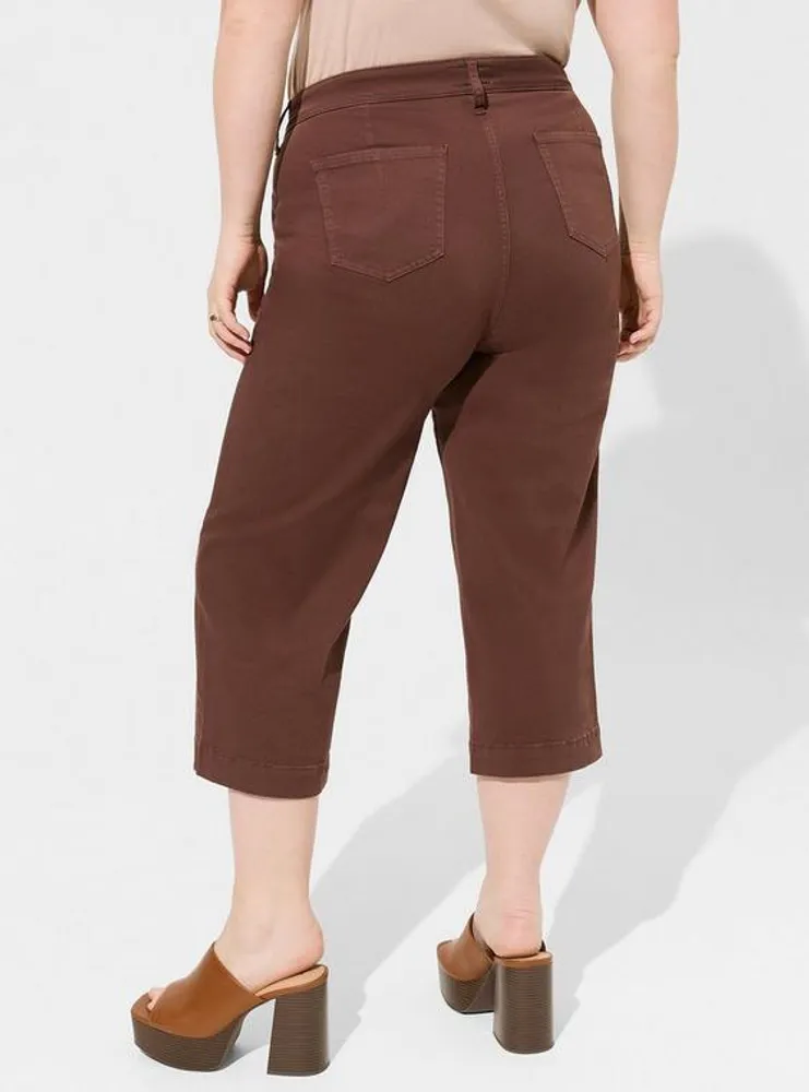 Crop Wide Leg Stretch Twill High Rise Patch Pocket Pant