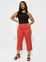 Crop Wide Leg Stretch Twill High Rise Patch Pocket Pant