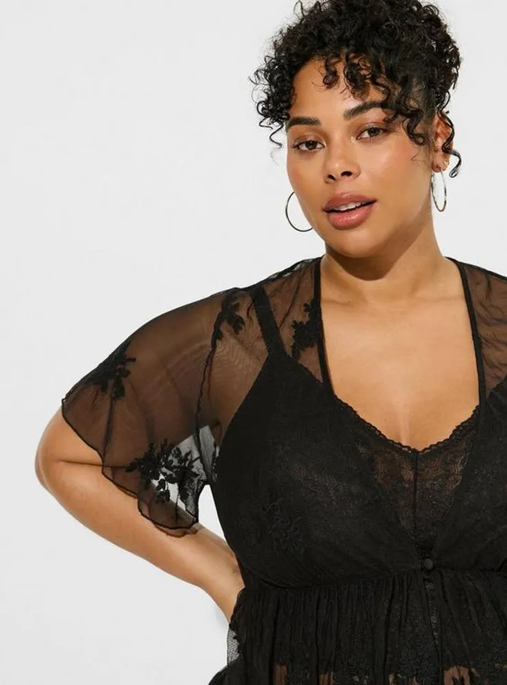 Plus Size - Mesh Tie Front Kimono - Torrid