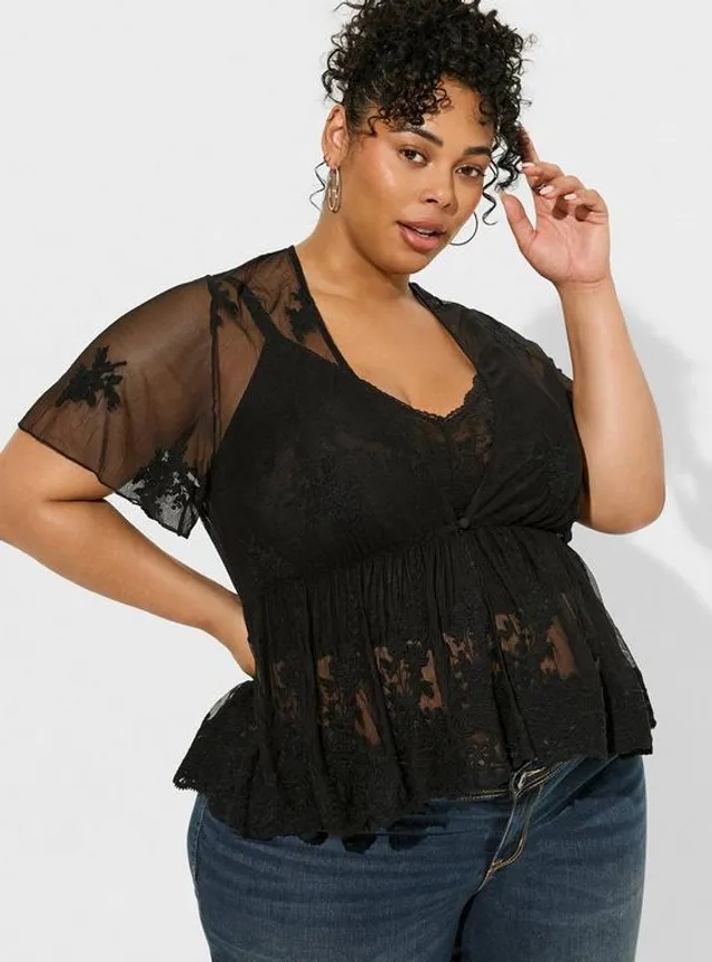 Plus Size - Mesh Tie Front Kimono - Torrid