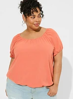 Seersucker Surplice Back Short Sleeve Crop Top