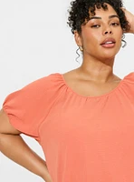 Seersucker Surplice Back Short Sleeve Crop Top