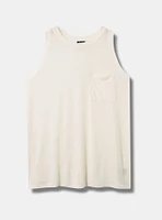 Lightweight Linen Blend Crew Neck Pocket Tank