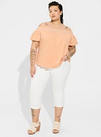 Cotton Modal Jersey Off Shoulder Smocked Yoke Top