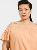 Cotton Modal Jersey Off Shoulder Smocked Yoke Top