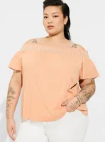 Cotton Modal Jersey Off Shoulder Smocked Yoke Top