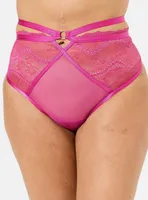 Slimming Lace Stripe High-Waist Thong Panty