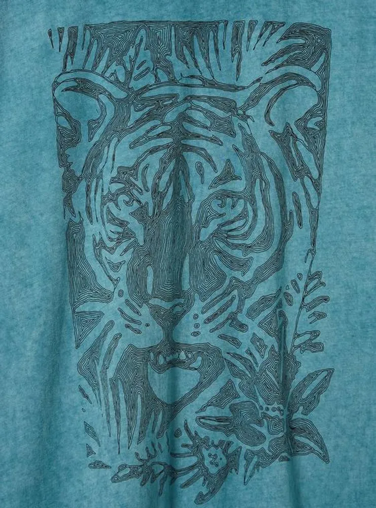 Tiger Relaxed Fit Cotton Jersey Destructed Drop Shoulder Tunic