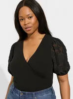 Fitted Super Soft Rib V-Neck Novelty Sleeve Surplice Top