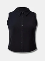 Fitted Super Soft Rib V-Neck Collared Button-Up Crop Tank