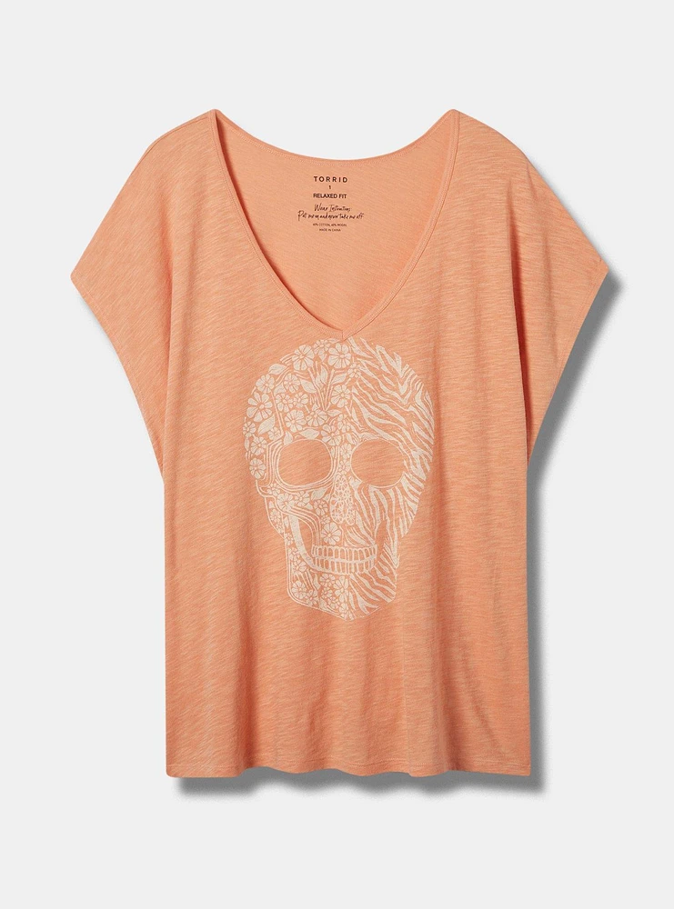 Skull Relaxed Fit Cotton Modal Slub V-Neck Dolman Tank