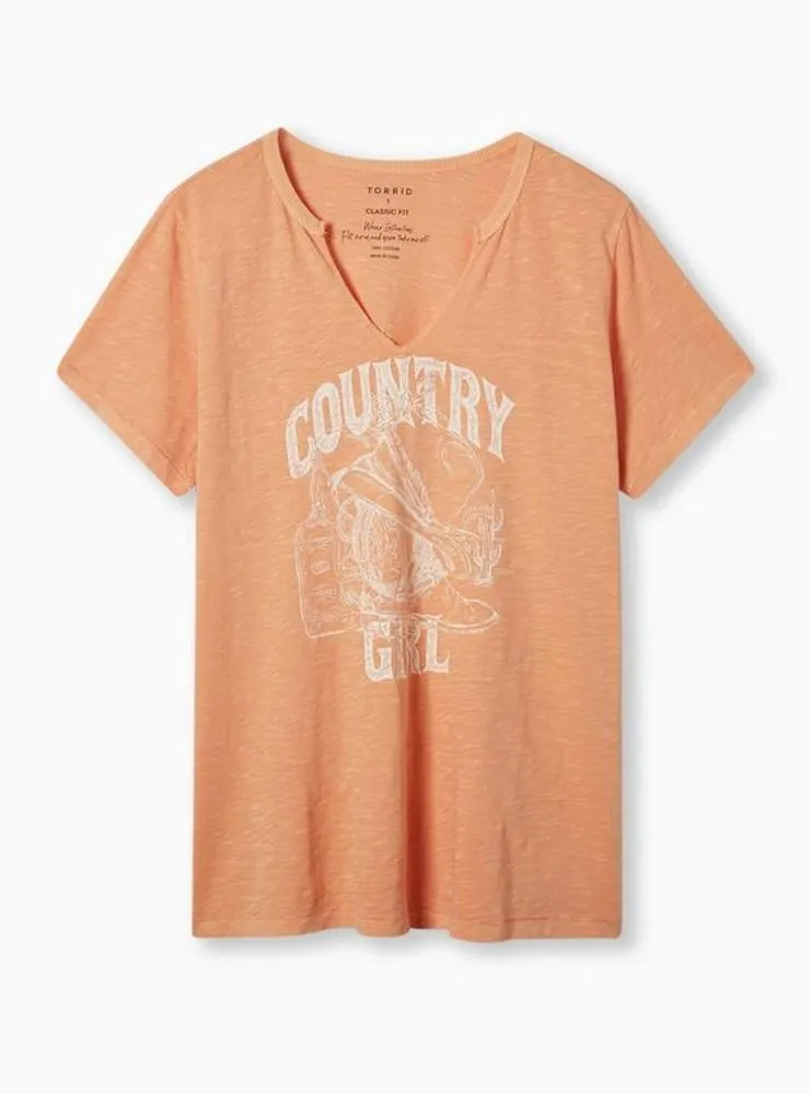 Country Girl Classic Fit Cotton Jersey Notch Neck Raglan