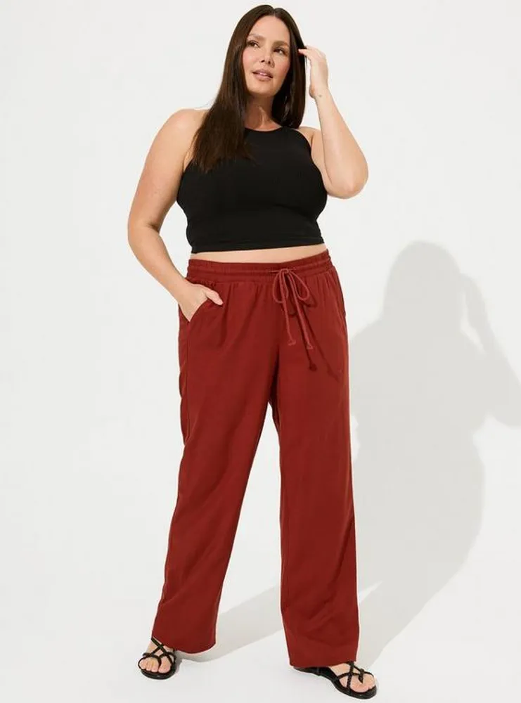 Pull-On Wide Leg Stretch Linen High-Rise Pant
