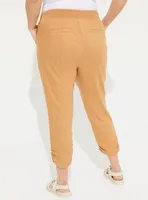 Crop Skinny Stretch Linen Mid-Rise Side Cinch Pant