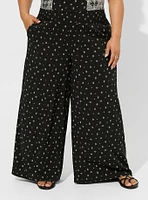 Pull-On Wide Leg Challis Smocked Waist High-Rise Pant