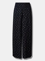 Pull-On Wide Leg Challis Smocked Waist High-Rise Pant