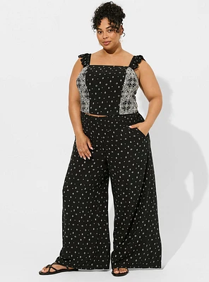 Pull-On Wide Leg Challis Smocked Waist High-Rise Pant