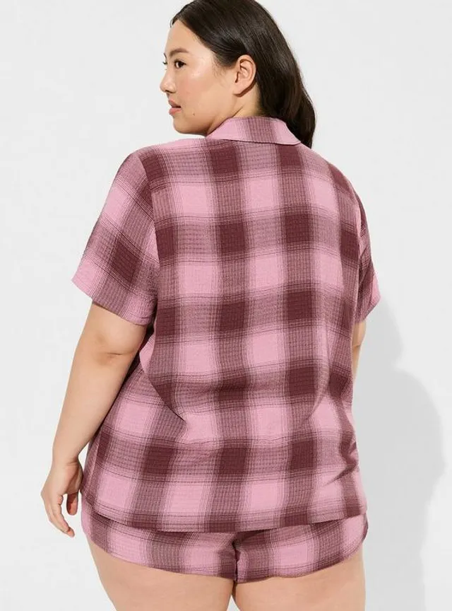 Plus Size - Woven Crop Button Down Long Sleeve Sleep Shirt - Torrid