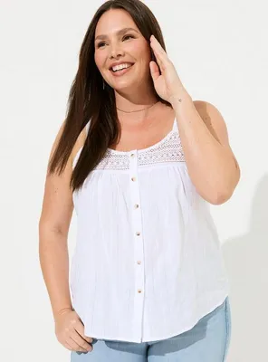 Cotton Button Up Embroidered Crochet Tank